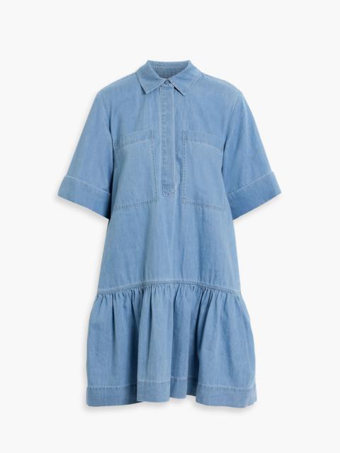 SIMKHAI Cris tiered cotton-chambray mini shirt dress