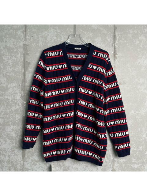 Miu Miu Miu Miu Blue and Red Striped Logo Knit Cardigan