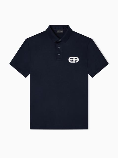 EMPORIO ARMANI Lyocell-blend jersey polo shirt with ASV logo raised embroidery