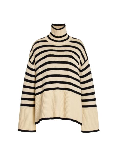 TOTEME Signature Stripe Wool-Cotton Turtleneck Sweater neutral