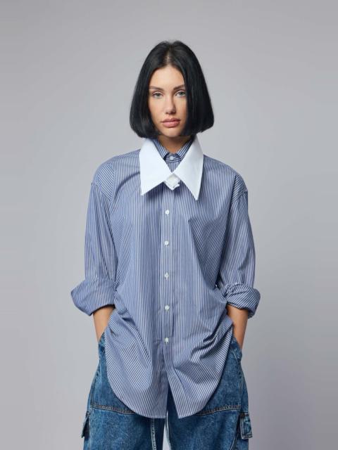 VAQUERA Women Striped Fly Away Collar Button Down Woven