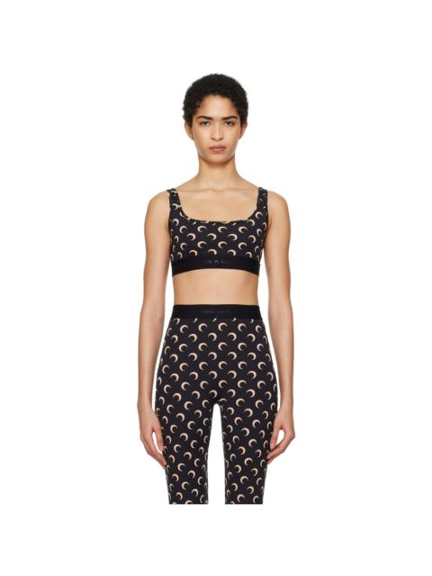 Marine Serre Black & Beige Moon Printed Jersey Sport Bra