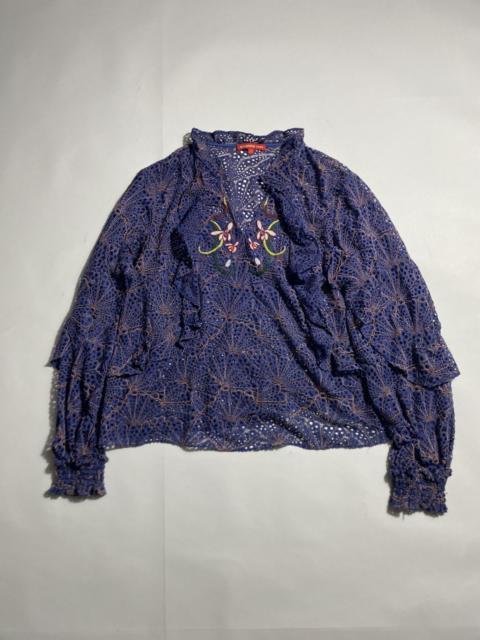 Other Designers VIVIENNE TAM LACE BLUE SEE THROUGH FLORAL LONGSLEEVE