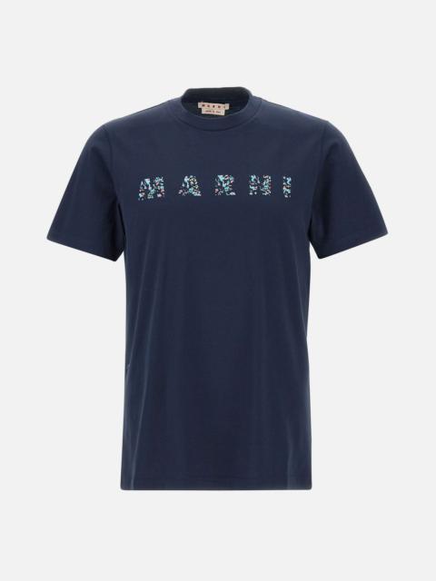 Marni Midnight Blue Floral Logo T Shirt