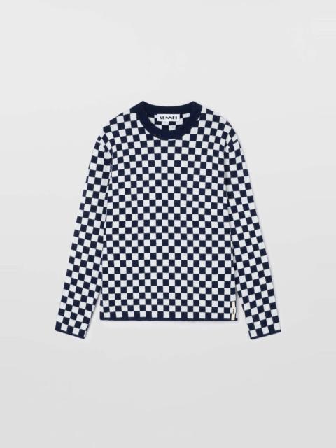 SUNNEI LONGSLEEVE ROUNDNECK / dark blue & off white check