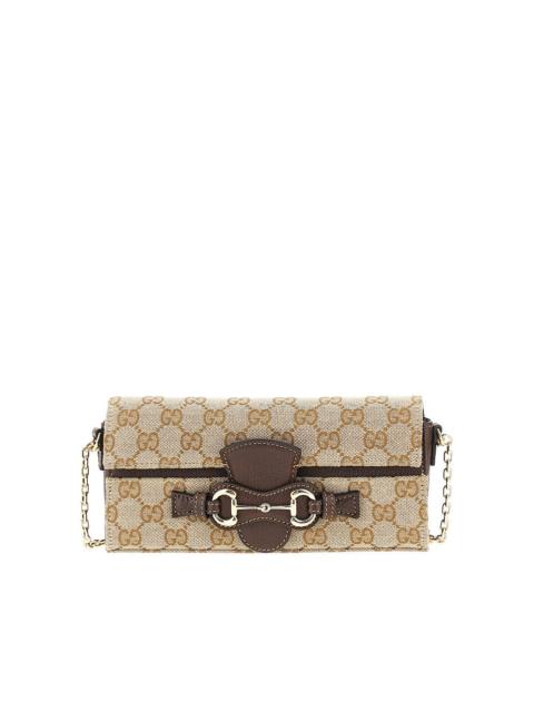 GUCCI Gucci GG Canvas Clutch with Horsebit Detail Brown