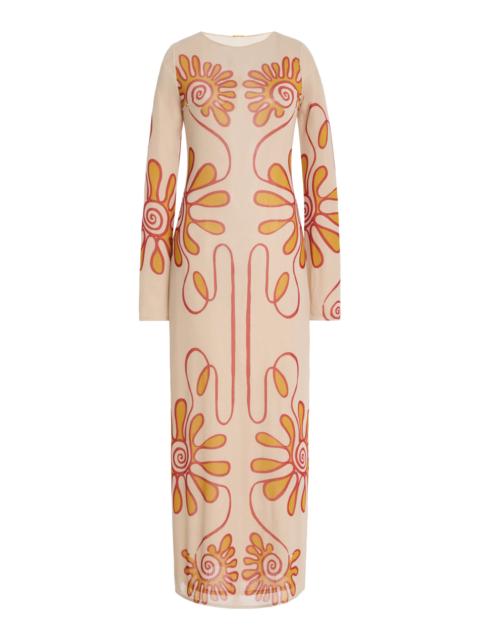CALA de la CRUZ Tania Printed Mesh-Jersey Maxi Dress orange