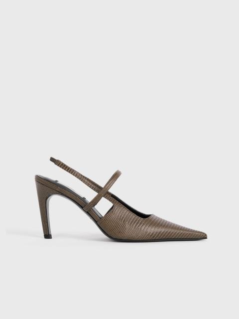 TOTEME Lizard-embossed stiletto slingbacks dark olive