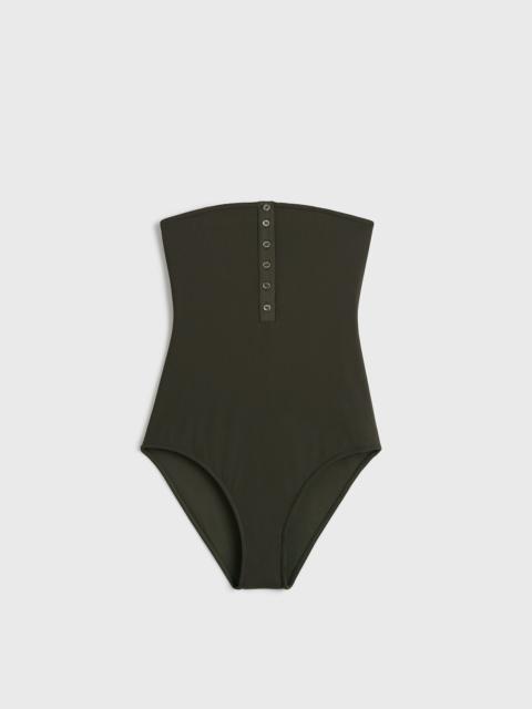 TOTEME Ribbed strapless swimsuit dark green