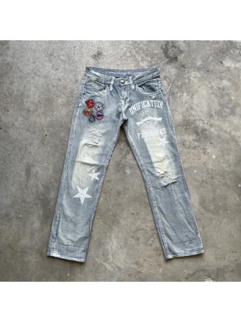 Other Designers Vintage - Vtg Designer Faded With Patches Hickory Stripe Jeans Pants