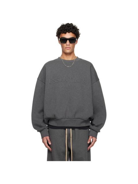 ESSENTIALS Gray Holiday Embossed Classic Crewneck Sweatshirt