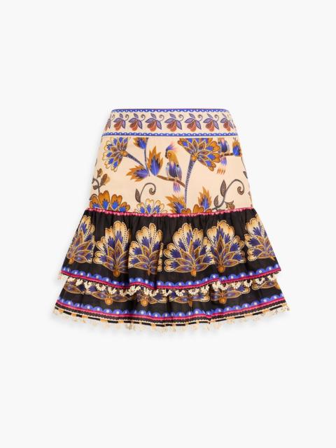 FARM RIO Ruffled floral-print cotton-voile mini skirt