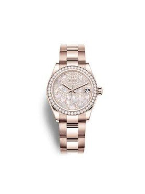 Rolex Datejust 31 Automatic Mother of Pearl Butterfly Diamond Pave Dial Ladies 18 ct Everose Gold Oy