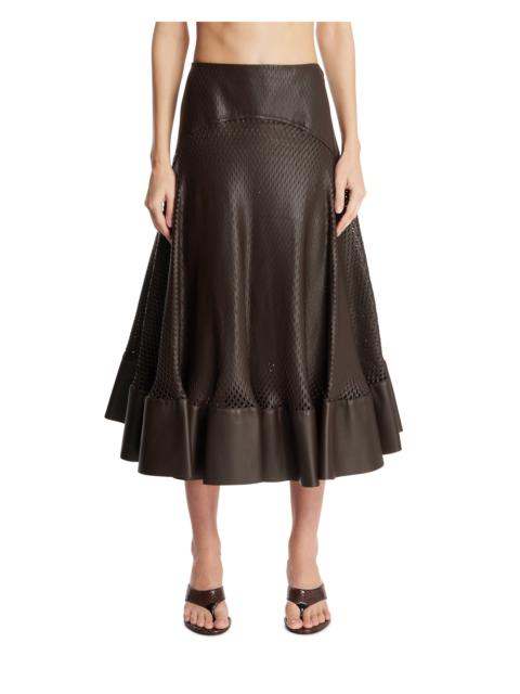 Alaïa Brown Perforated Leather Flared Skirt