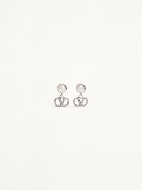Valentino VLOGO SIGNATURE EARRINGS IN METAL, PEARL AND SWAROVSKI® CRYSTALS