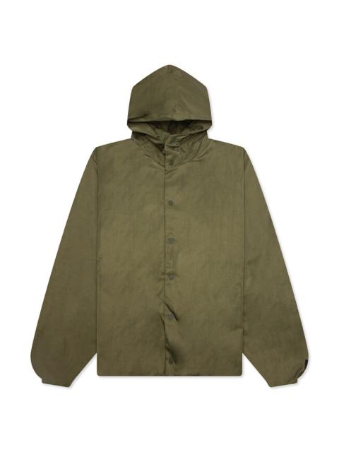 ESSENTIALS TEXTURED NYLON HOODED COACHES JACKET - MILITARY