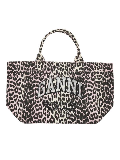 GANNI LEOPARD-PRINT CANVAS XXL TOTE BAG