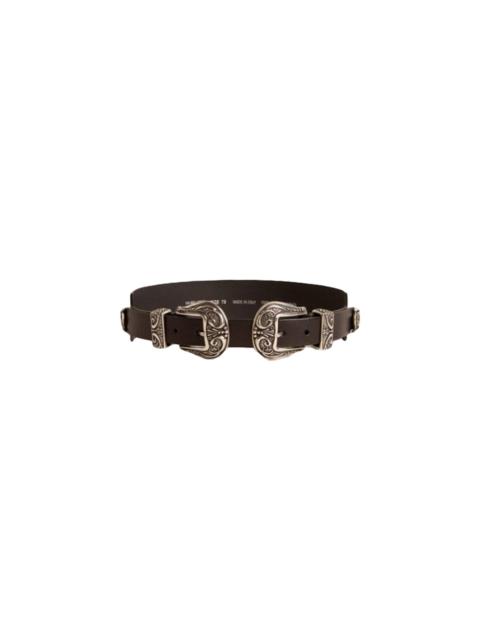 Golden Goose WOMEN'S DOUBLE BUCKLE WASHED LEATHER BELT (BLACK)