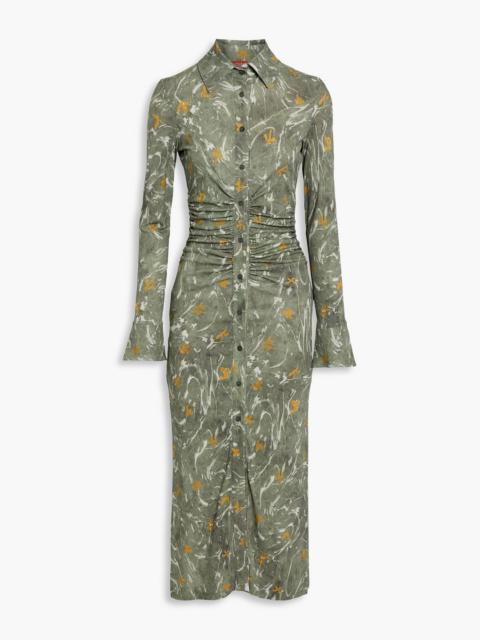 Altuzarra Ruched printed crepe midi shirt dress