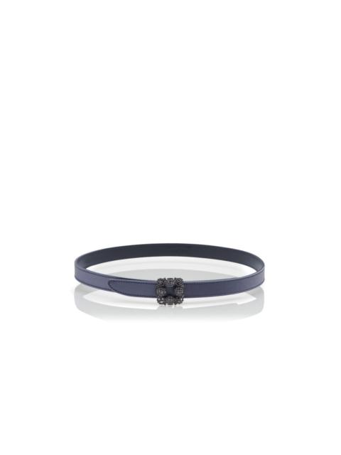 Manolo Blahnik Blue-Grey Satin Crystal Buckled Belt
