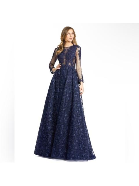Other Designers New! Mac Duggal Embellished Illusion Long Sleeve‎ A Line Gown 20100 Sz 6 $798
