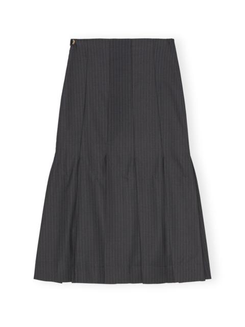 GANNI DARK GREY STRIPE SUITING MIDI SKIRT