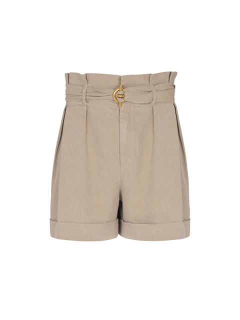 Balmain Cotton and linen Bermuda shorts with T-Bar belt