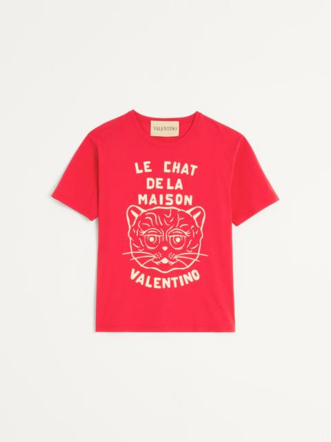 Valentino COTTON T-SHIRT WITH CHAT DE LA MAISON PRINT