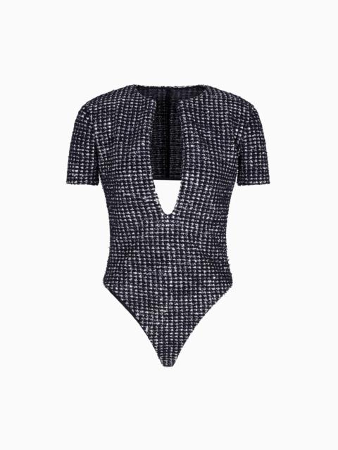 GIORGIO ARMANI JERSEY BODYSUIT WITH A FLOCKED PRINT AND SEQUINS