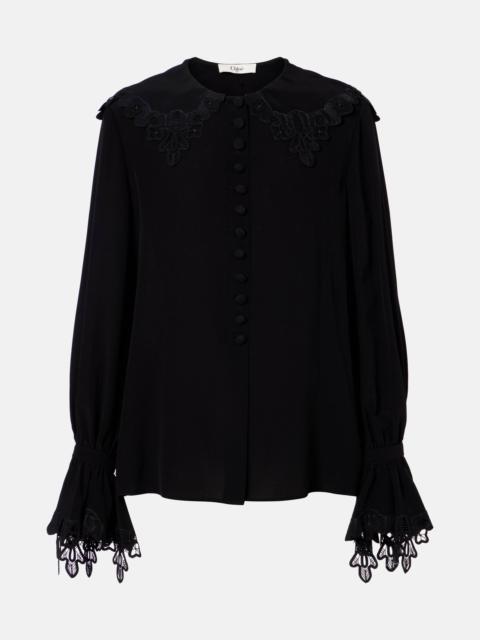 Chloé Embroidered silk crêpe de chine blouse