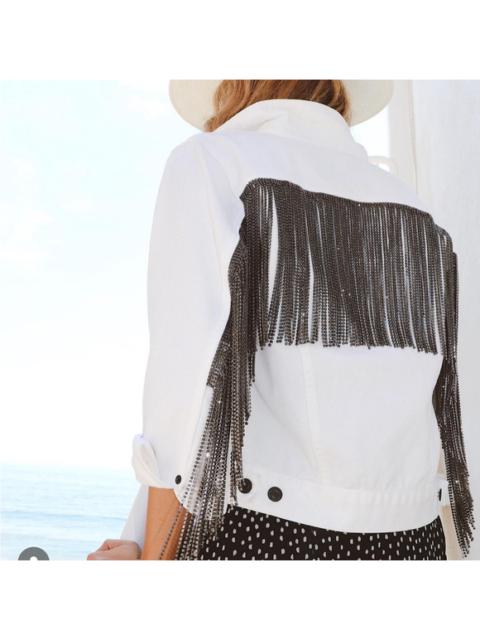 Other Designers Daniel x Diamond Rhinestone Fringe Denim Jacket