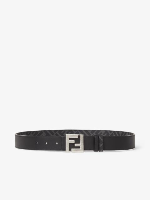 FENDI FF Squared Belt Black leather and black FF canvas reversible belt
