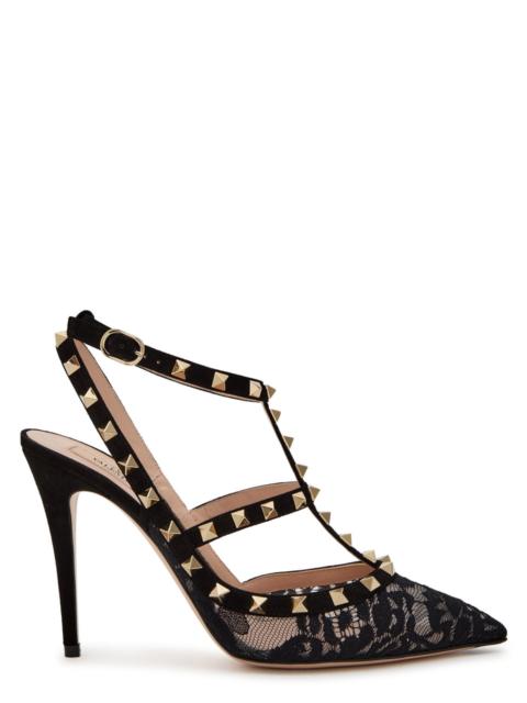 Valentino Valentino Rockstud 100 Lace and Suede Pumps
