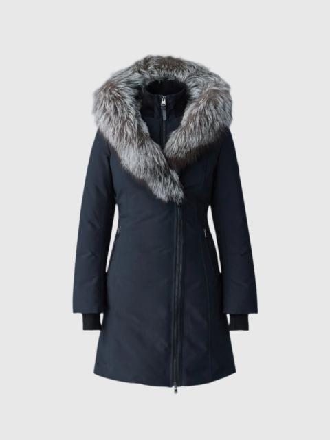 MACKAGE TRISH Powder Touch down coat with silver fox fur Signature Mackage Collar