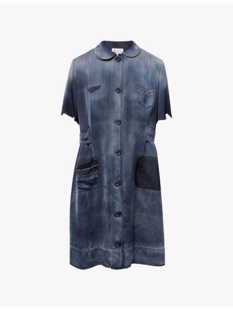 Maison Margiela Peter Pan-Collar Sun-Faded Woven Midi Dress