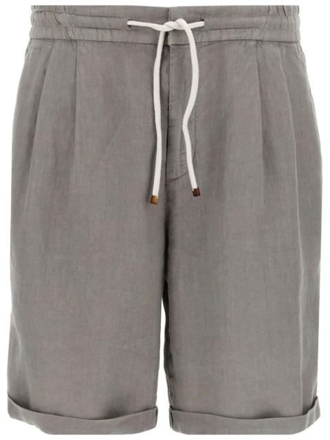 Brunello Cucinelli Garment-Dyed Bermuda Shorts In Linen Gabardine With Drawstring And Pleat
