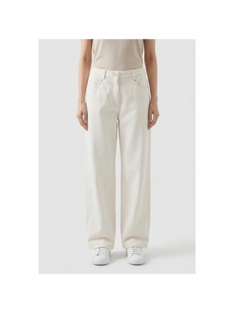 Brunello Cucinelli Brunello Cucinelli Wooff White Relaxed Cotton Trousers