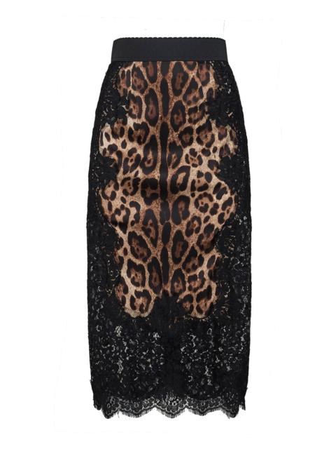 Dolce & Gabbana Dolce & Gabbana Women Leopard-Print Satin And Lace Pencil Midi Skirt