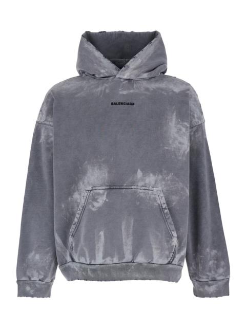Balenciaga Men Grey Hoodie With Embroidered Logo On Front And Back In Fleece Man
