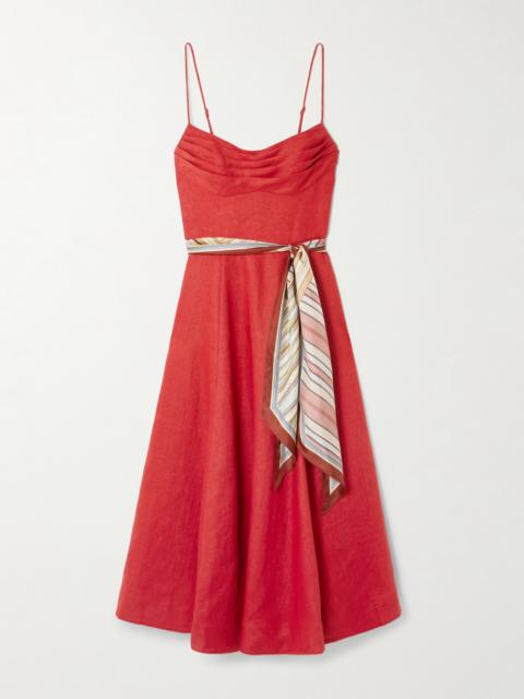 Zimmermann Rebellion Scarf-detailed Linen Midi Dress