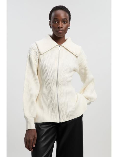 KAREN MILLEN Cable Knit Balloon Sleeve Peplum Zip Through Cardigan