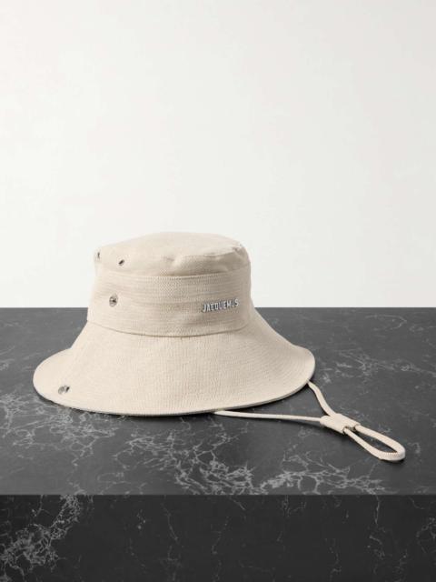 Le Bob De Nimes embellished linen and cotton-blend bucket hat Off-white