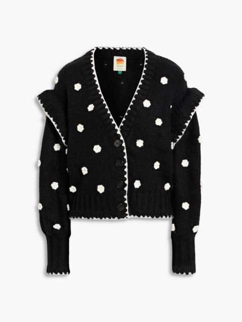 FARM RIO Floral-appliquéd ribbed-knit cardigan