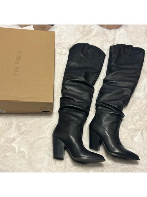 Other Designers Steve Madden Landy Black Leather Over the Knee Western Boots