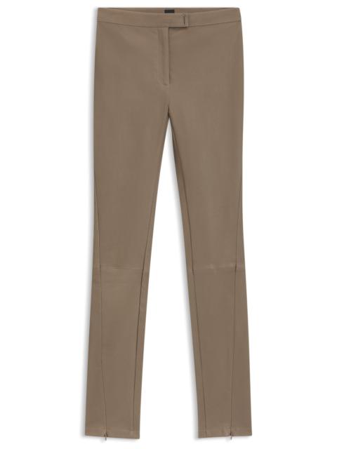 BOSS LEATHER LEGGINGS WITH LOGO-HOOK CLOSURE