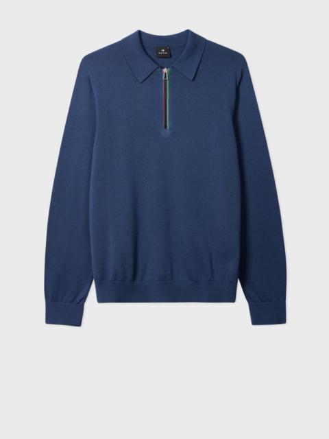 Paul Smith Mid Blue 'Sports Stripe' Zip-Neck Long-Sleeve Polo Shirt