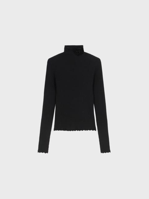 Blumarine RIBBED WOOL SWEATER WITH ROSE DETAIL