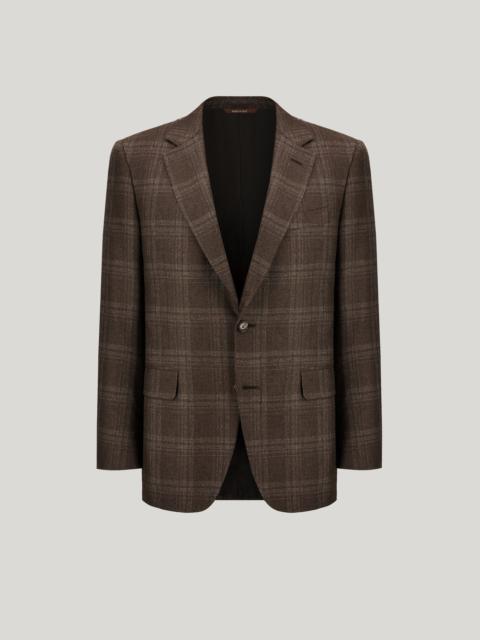 Canali LIGHT BLUE AND BROWN OVERCHECK BLAZER IN SILK AND CASHMERE