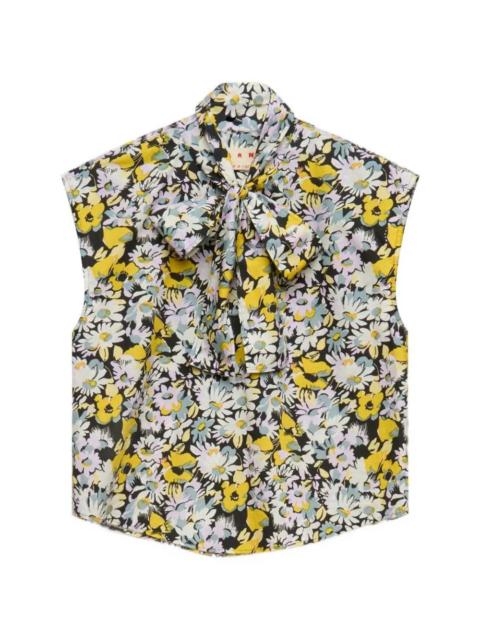 Marni Marni Women Black Poplin Sleeveless Blouse With Pop Floral Print
