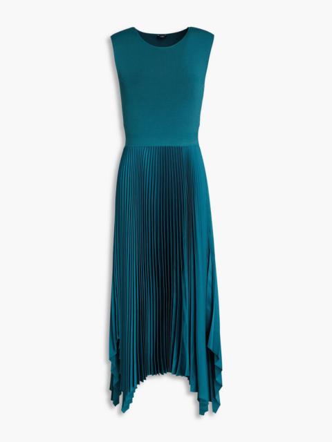 JOSEPH Dera asymmetric pleated stretch-knit and satin midi dress